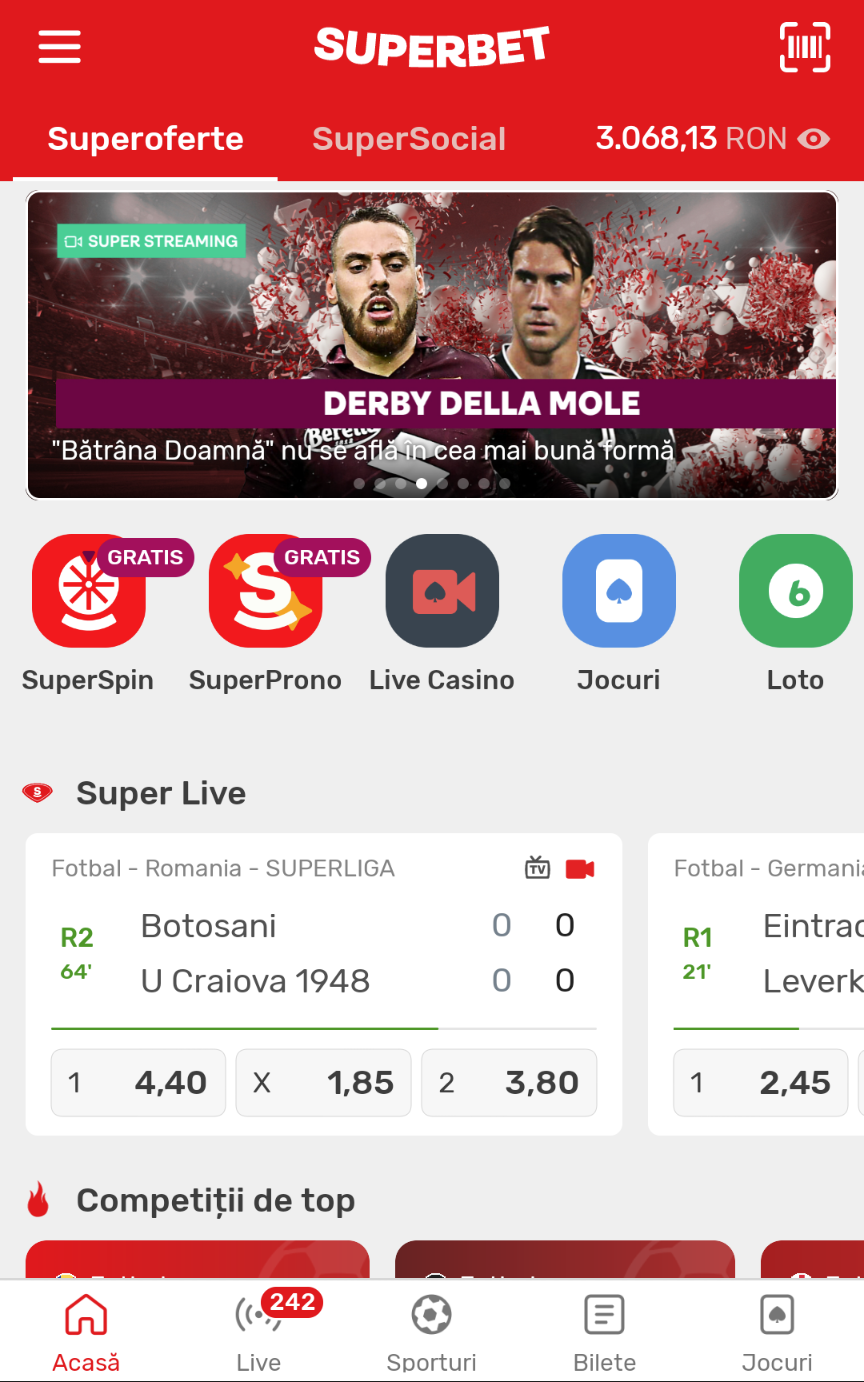 Aplicația Android Superbet.ro