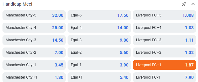 Handicap european Man City - Liverpool